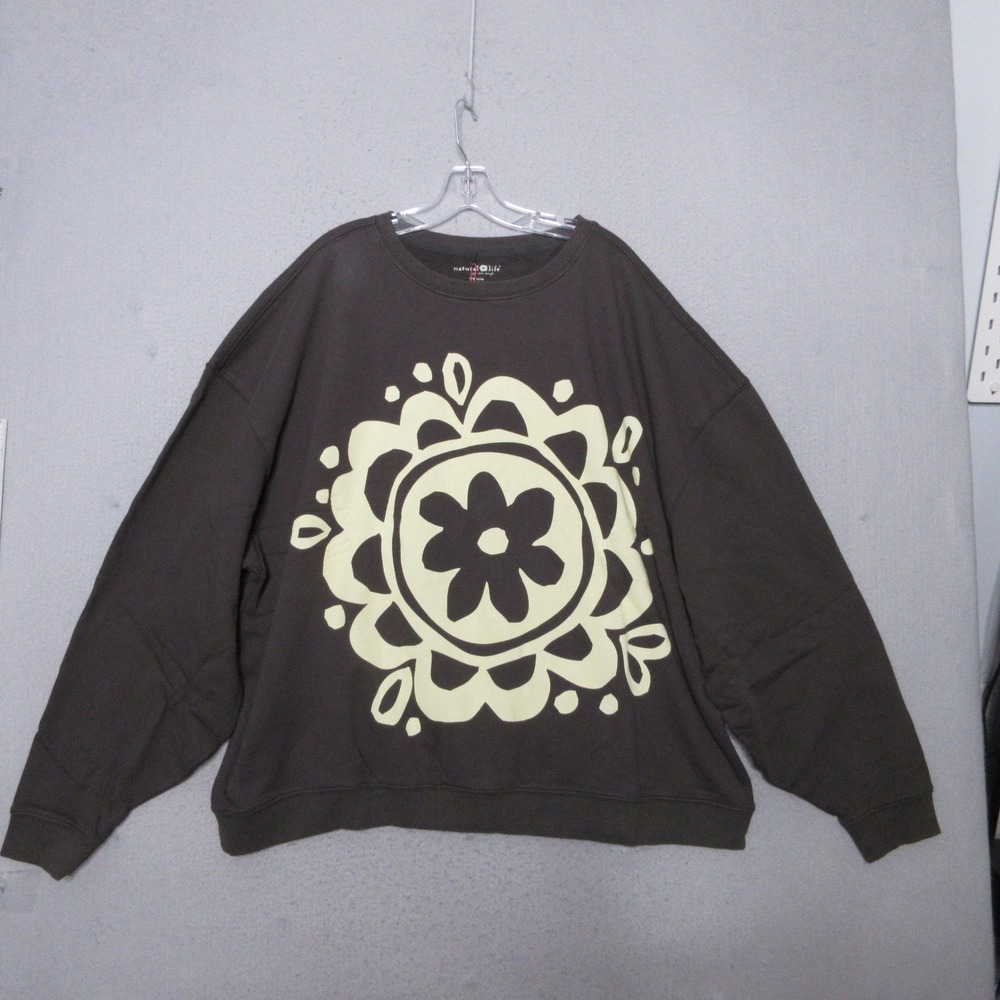 Natural Life Sweatshirt Flower Oversized Pullover Boho Hippie Earthy Artsy NWT
